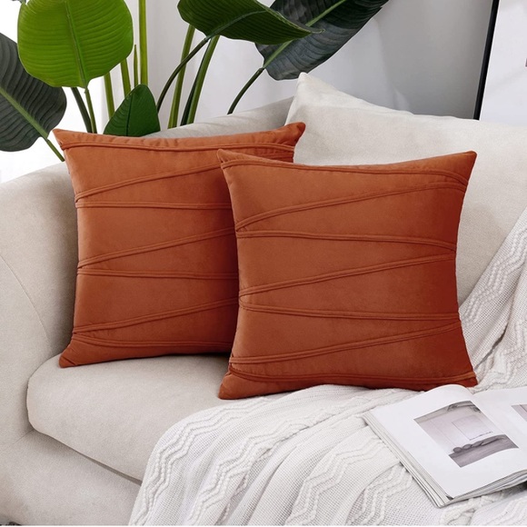 Luxury HomeModern Burnt Orange Geo Striped Soft Velvet Throw - Main Image